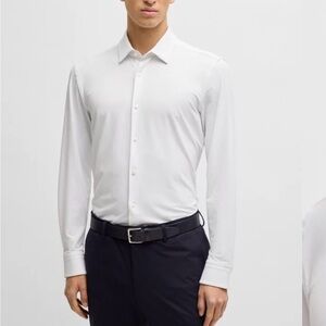 Hugo Boss men's SLIM-FIT SHIRT IN STRUCTURED PERFORMANCE-STRETCH JERSEY 41 16